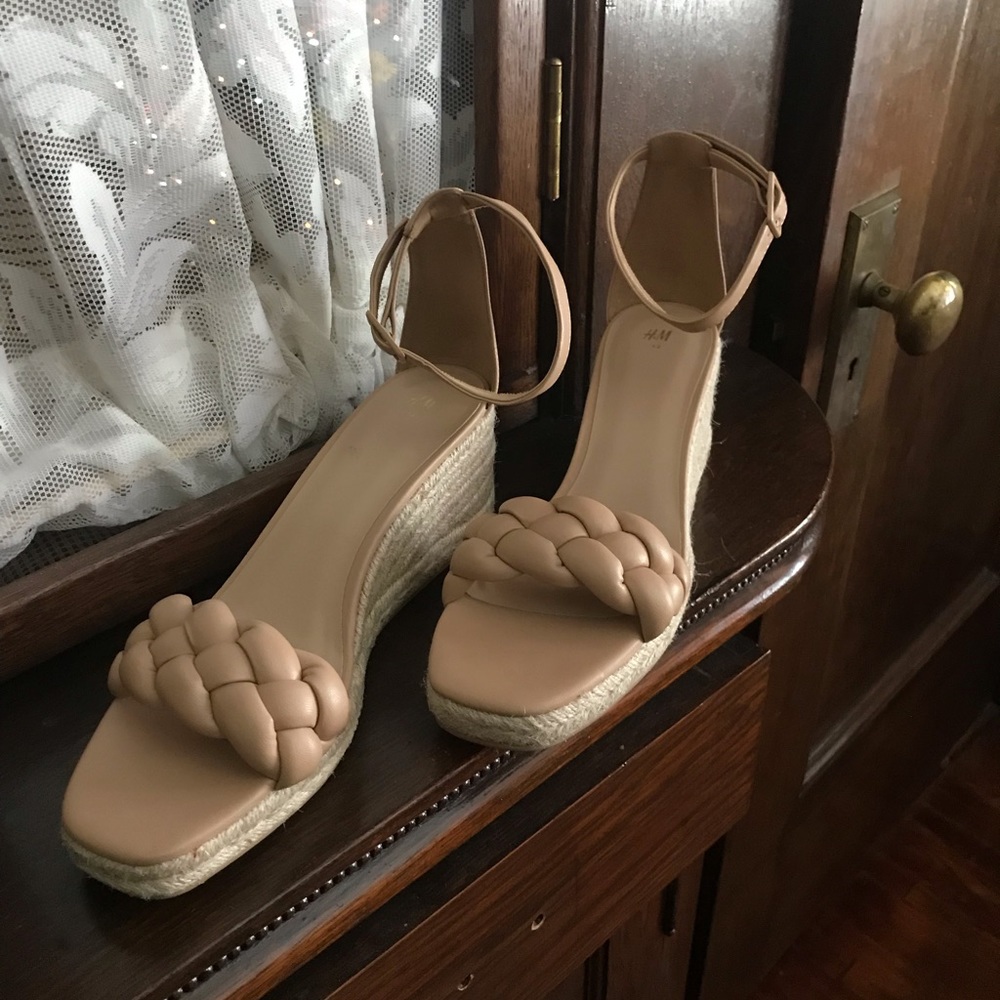 Nude braided heels